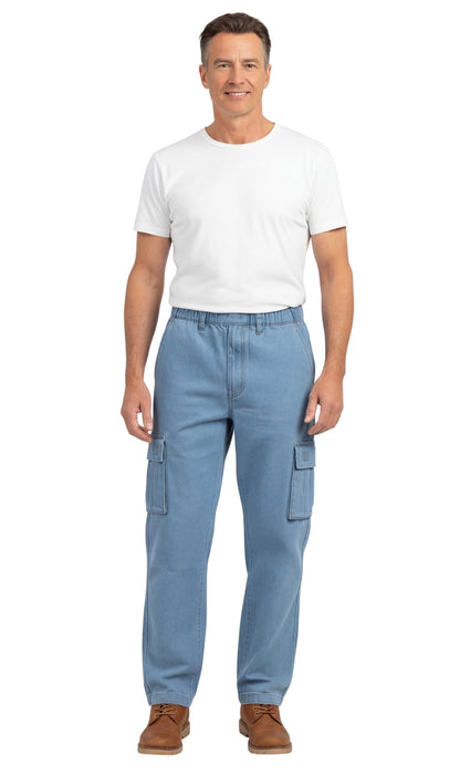 Men’s Double Cargo Pocket Pull-On Jeans – Rugged Cargo Pants in Cotton Blend Fabric