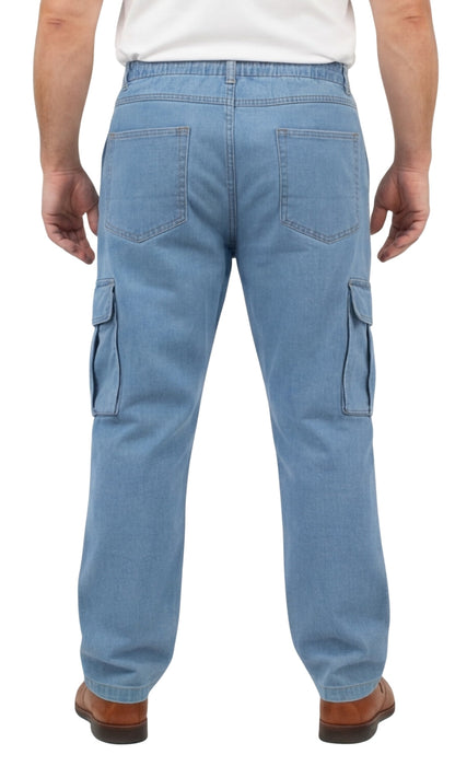 Men’s Double Cargo Pocket Pull-On Jeans – Rugged Cargo Pants in Cotton Blend Fabric