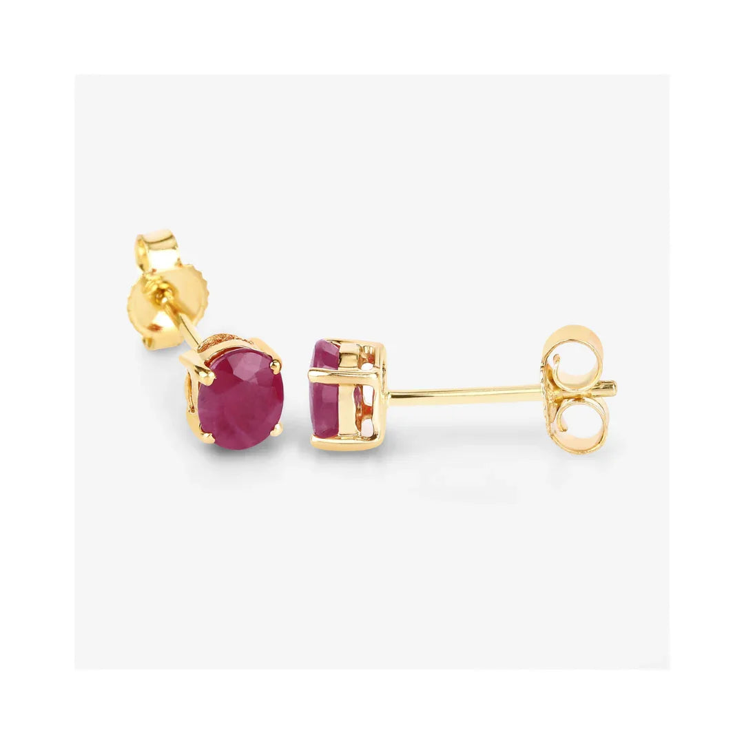0.60 Ct Oval Pink Ruby Prong 10K Gold Stud Earrings