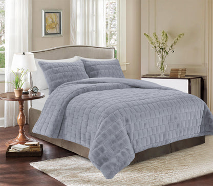 Elegant Comfort Fluffy 3-Piece Faux Rabbit Fur Comforter Set