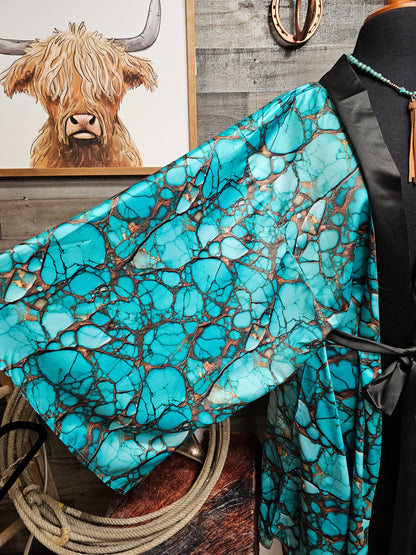 All Turquoise Women's Lounge Kimono Robe