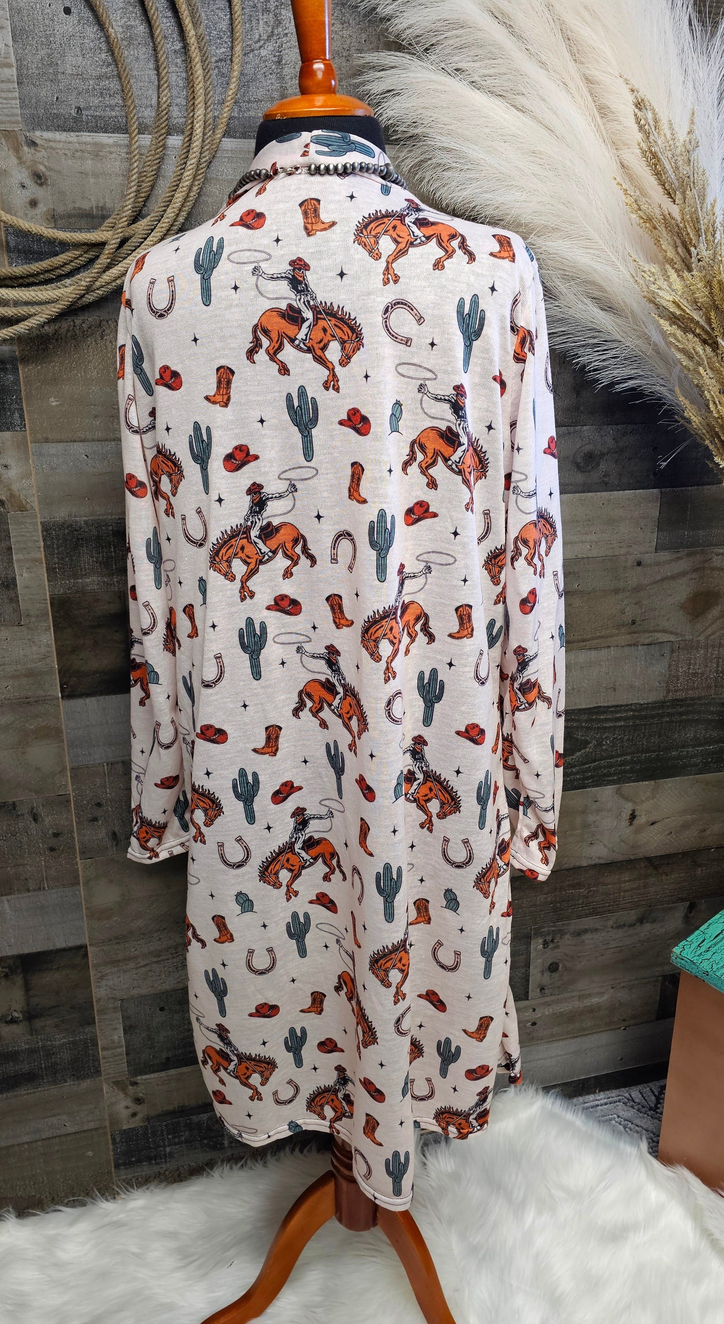 Baha Ranch Rodeo Cowboy Print Lightweight Cardigan