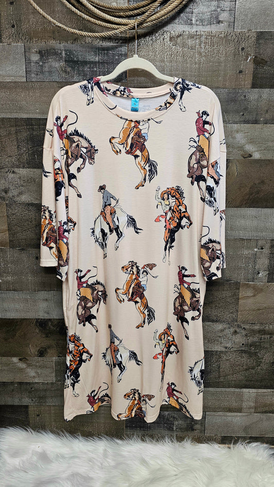 Baha Ranch Vintage Cowgirl Oversized Sleep Shirt