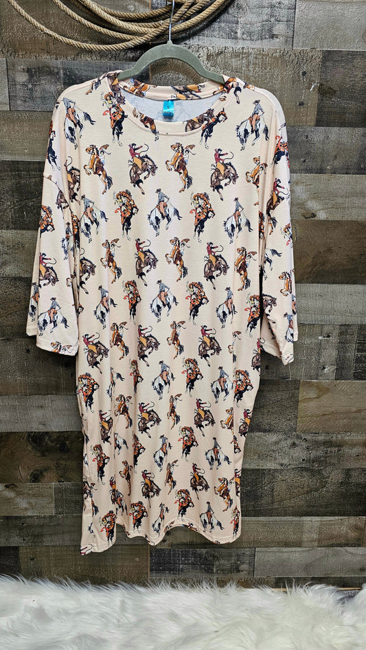 Baha Ranch Vintage Cowgirl Oversized Sleep Shirt