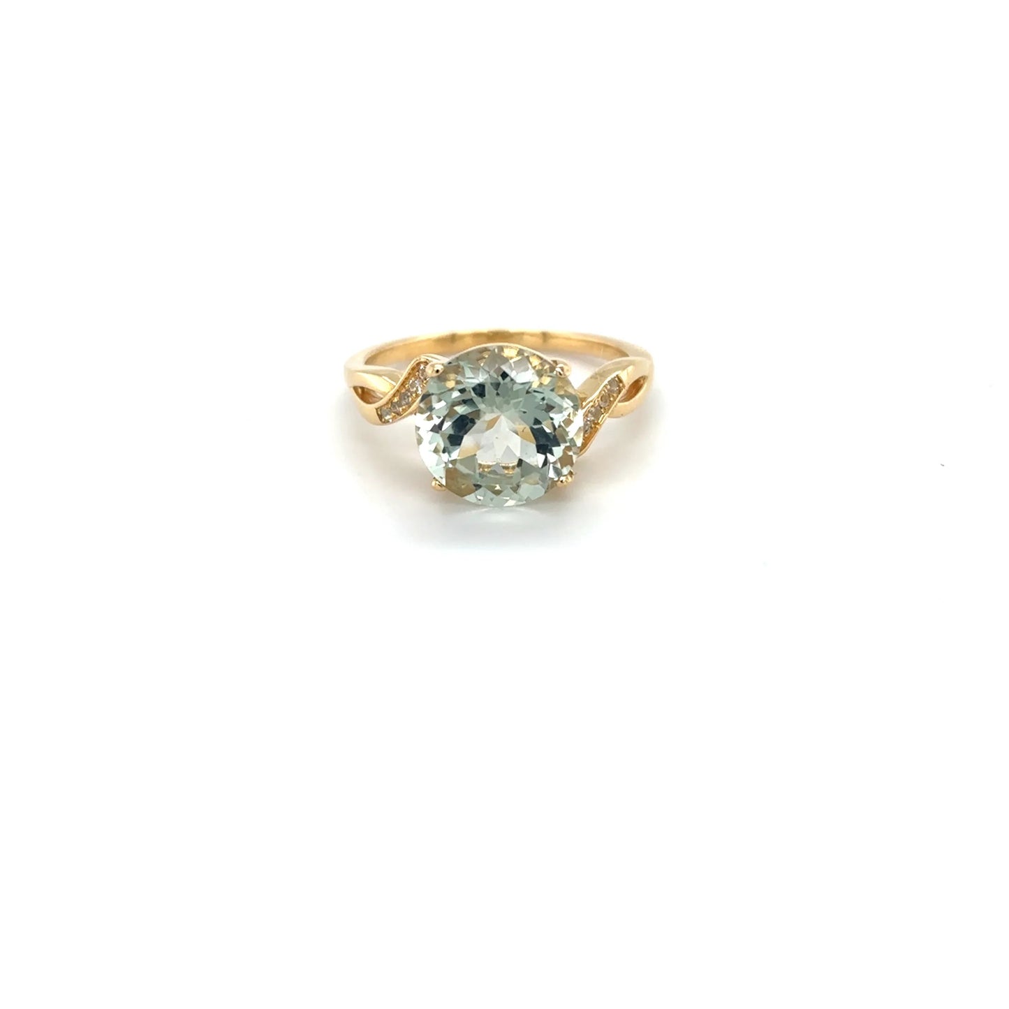 3.11 Ct Round Green Amethyst and White Topaz Prong Silver Bypass Ring