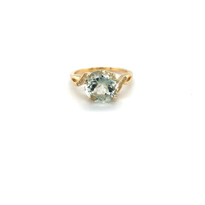 3.11 Ct Round Green Amethyst and White Topaz Prong Silver Bypass Ring