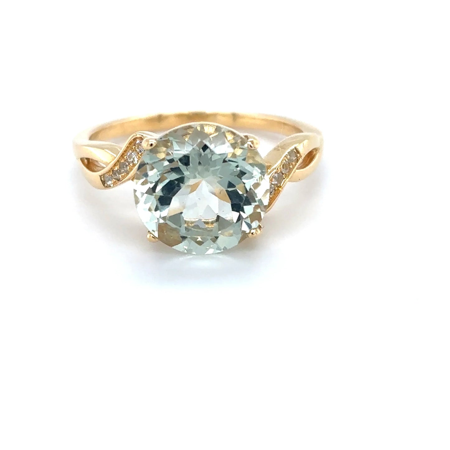 3.11 Ct Round Green Amethyst and White Topaz Prong Silver Bypass Ring
