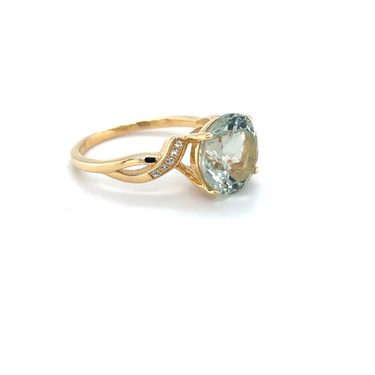 3.11 Ct Round Green Amethyst and White Topaz Prong Silver Bypass Ring