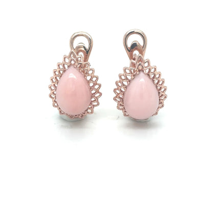Natural Pink Opal Leverback Silver Earrings