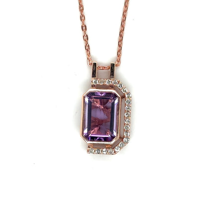 Pink Gold Emerald Cut Amethyst Pendant Necklace