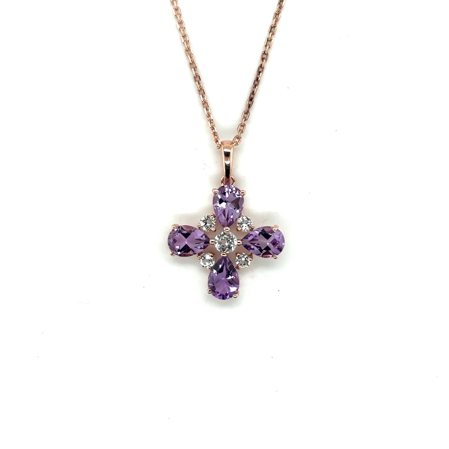 Natural Amethyst Dainty Four Clover Necklace