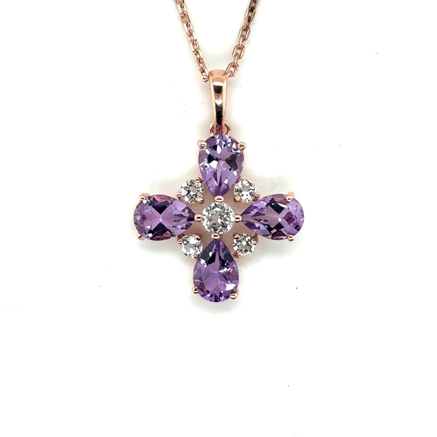 Natural Amethyst Dainty Four Clover Necklace