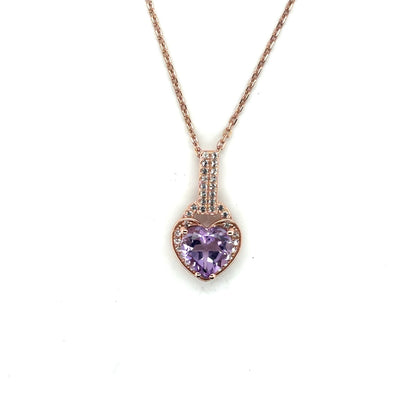 Natural Purple Amethyst Silver Heart Necklace