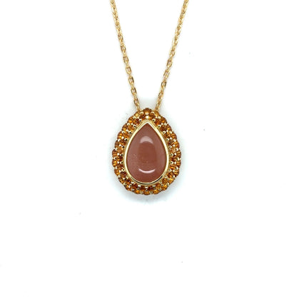 Orange Teardrop Moonstone Pendant Necklace