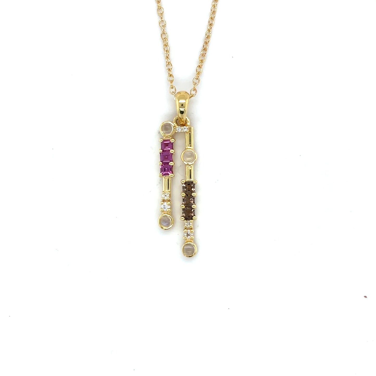 Natural Multistone Bar Drop Necklace Silver
