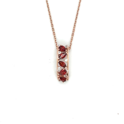 Natural Garnet Vertical Drop Pendant Necklace