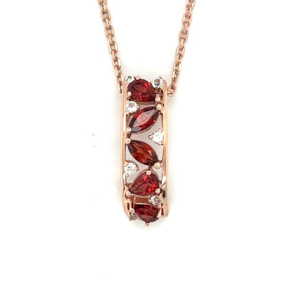 Natural Garnet Vertical Drop Pendant Necklace