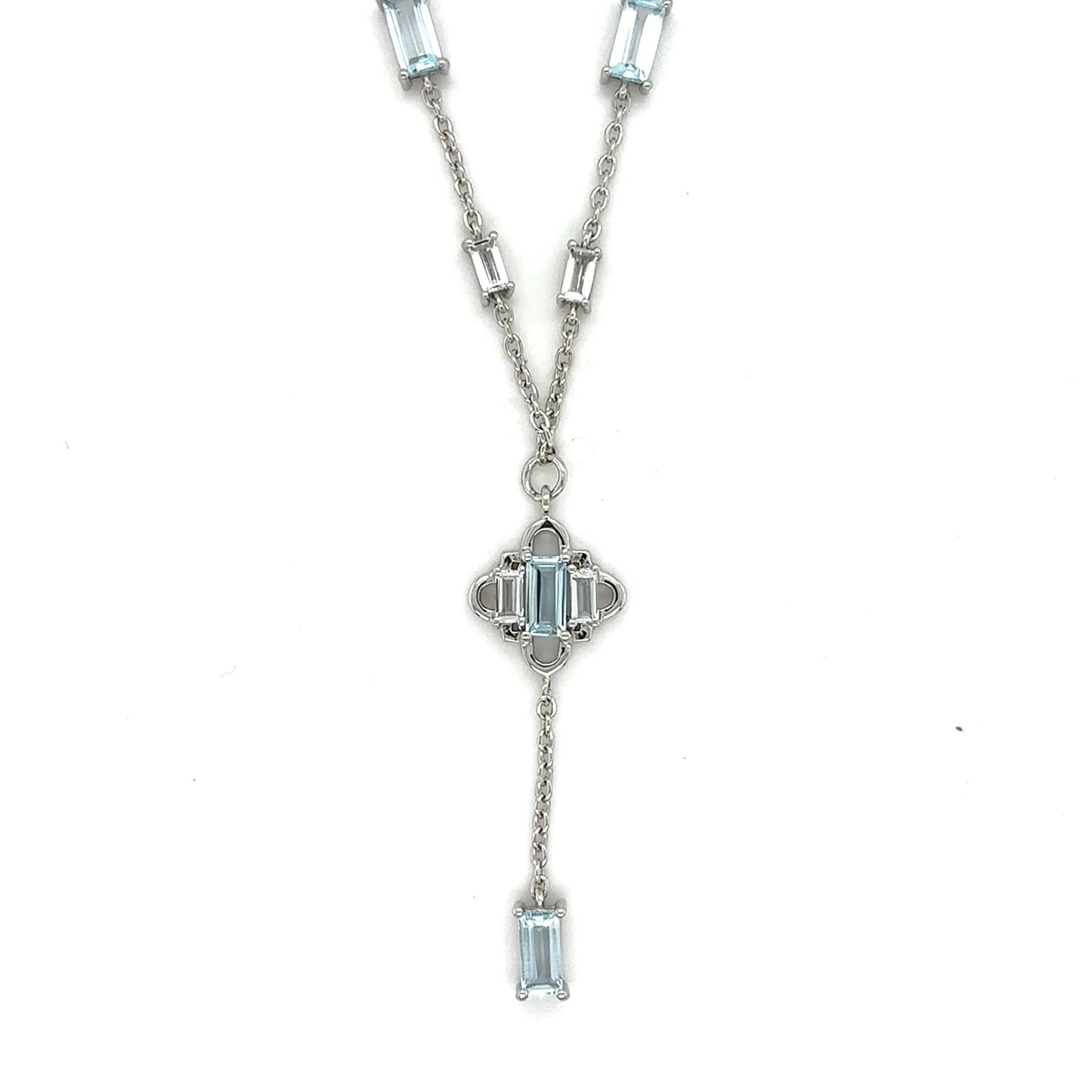 Natural Sky Blue Topaz Y Drop Necklace Silver