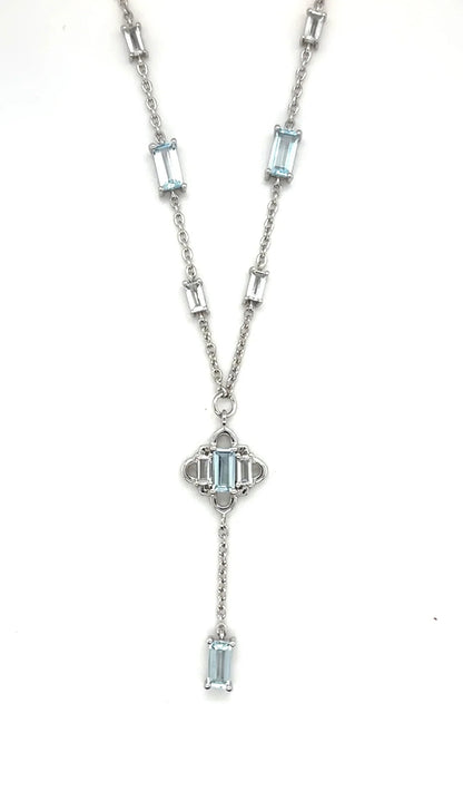 Natural Sky Blue Topaz Y Drop Necklace Silver