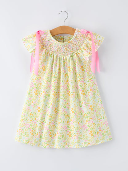 Spring Floral Smocked Girl Dress