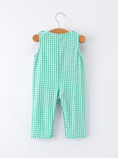 Pickle Ball Embroidered Smocked Green Baby Boys Romper