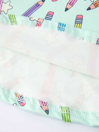 Back to School Pencil Print Girls Dress Short Sleeve