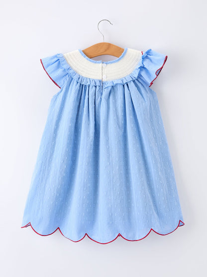 4th of July American Flag Girls Dress Ruffle Collar Scallop Hem