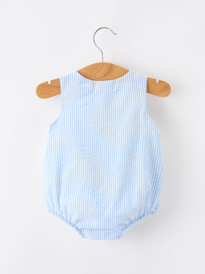 Summer Whale Embroidery Baby Boys Jonjon Stripe Romper
