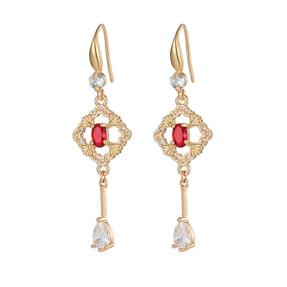 Red Crystal & Cubic Zirconia Goldtone Rhombus Drop Dangle Earrings