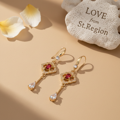 Red Crystal & Cubic Zirconia Goldtone Rhombus Drop Dangle Earrings