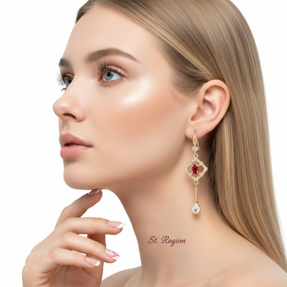 Red Crystal & Cubic Zirconia Goldtone Rhombus Drop Dangle Earrings