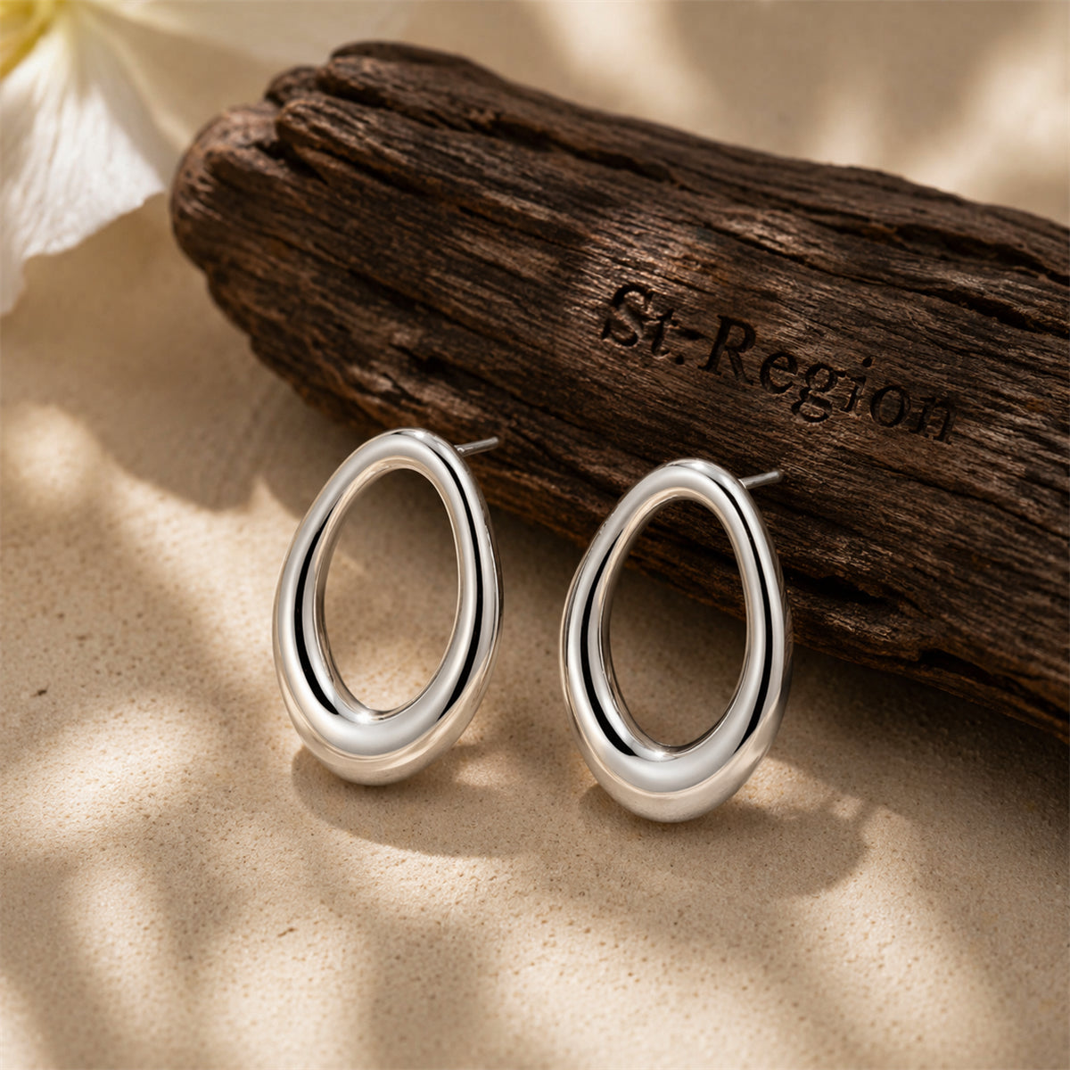 Silvertone Open Oval Stud Earrings