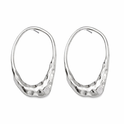 Silvertone Hammered Open Oval Statement Stud Earrings