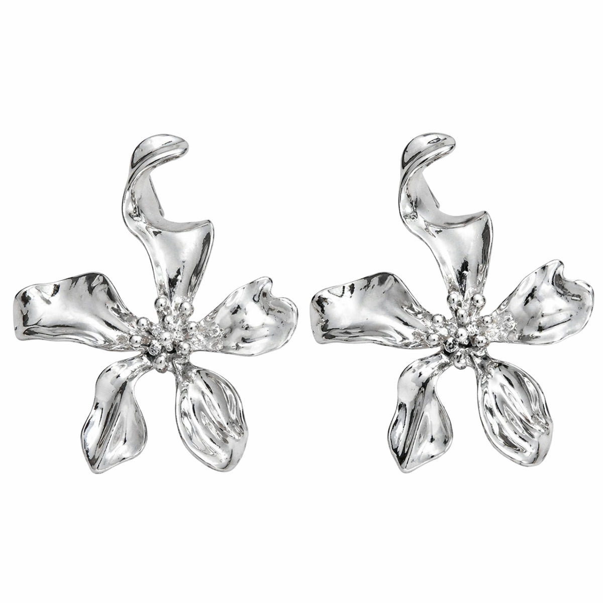 Silvertone Flower Statement Stud Earrings