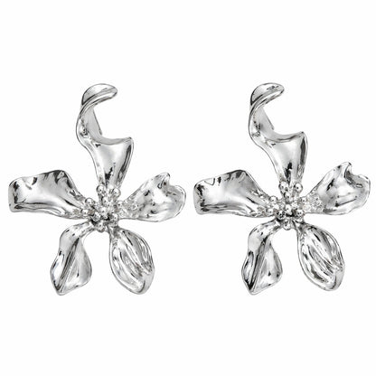 Silvertone Flower Statement Stud Earrings