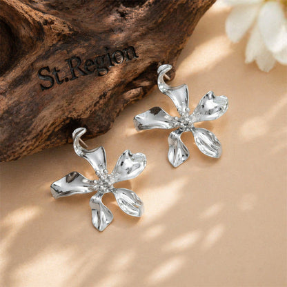 Silvertone Flower Statement Stud Earrings