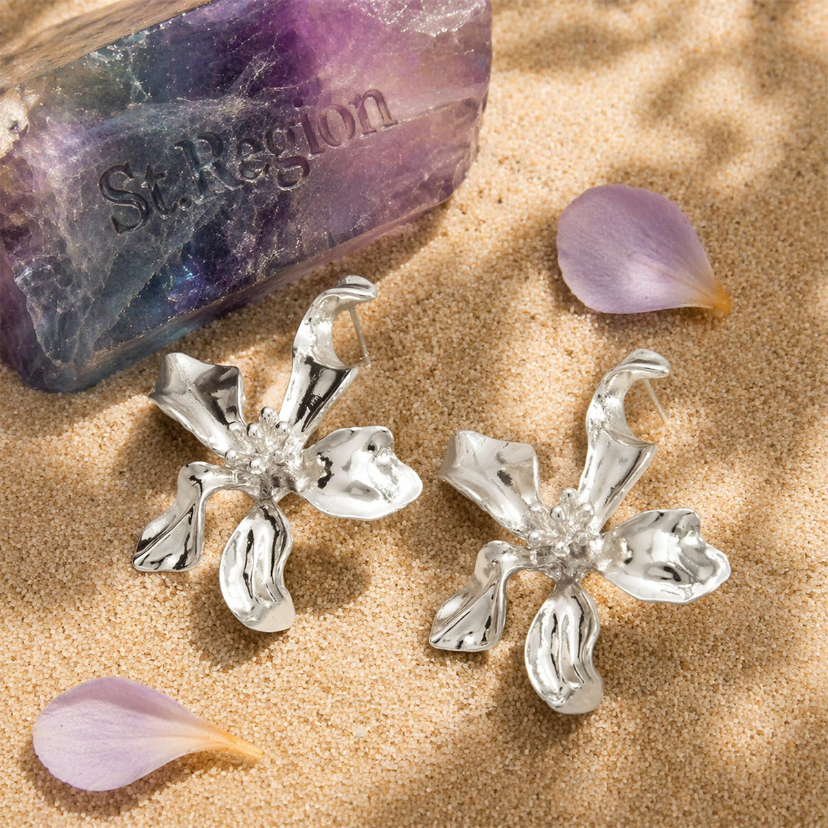 Silvertone Flower Statement Stud Earrings