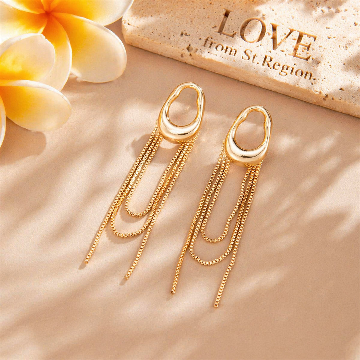 Goldtone Open Drop Chain Tassel Dangle Earrings