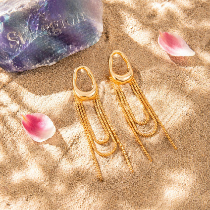 Goldtone Open Drop Chain Tassel Dangle Earrings