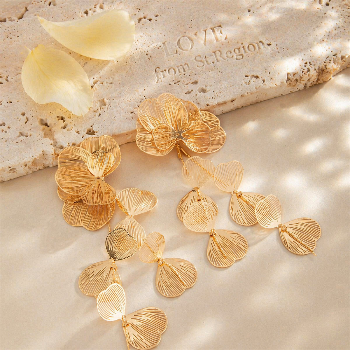 Goldtone Open Textured Flower Cluster Dangle Earrings
