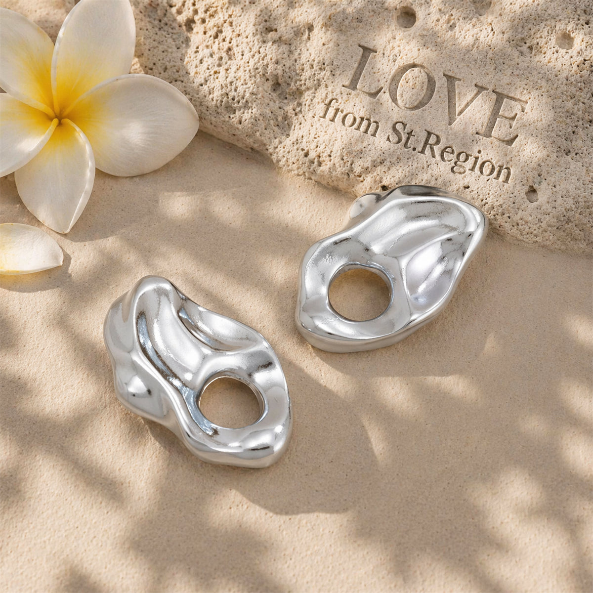 Silvertone Hammered Open Uneven Drop Statement Stud Earrings