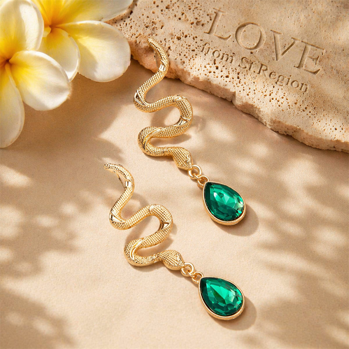 Crystal & Goldtone Textured Snake Dangle Earrings