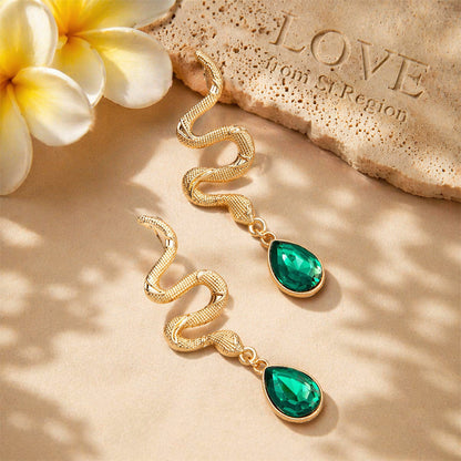 Crystal & Goldtone Textured Snake Dangle Earrings
