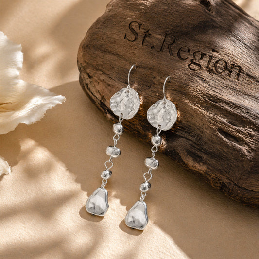 Silvertone Irregular Beads Drop Dangle Earrings