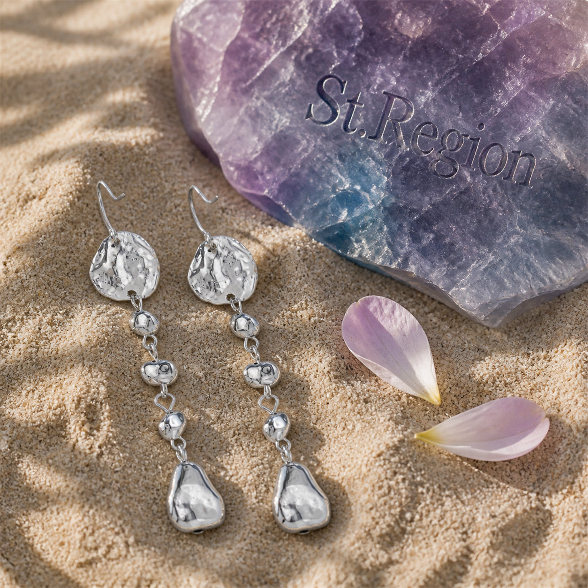 Silvertone Irregular Beads Drop Dangle Earrings