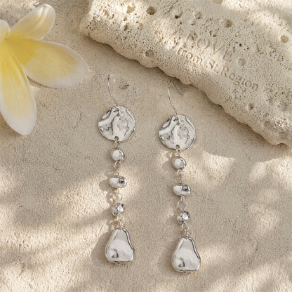 Silvertone Irregular Beads Drop Dangle Earrings