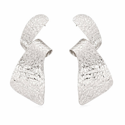 Silvertone Twisted Textured Statement Dangle Earrings
