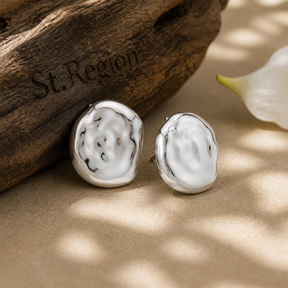 Silvertone Hammered Round Statement Earrings