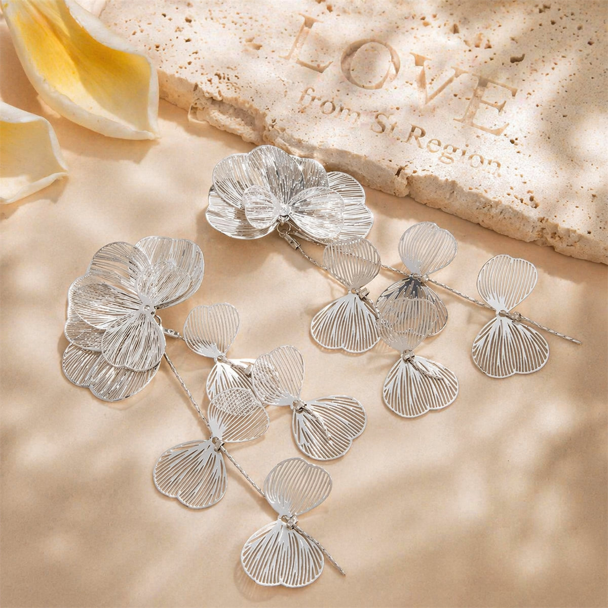 Silvertone Open Textured Flower Cluster Dangle Earrings