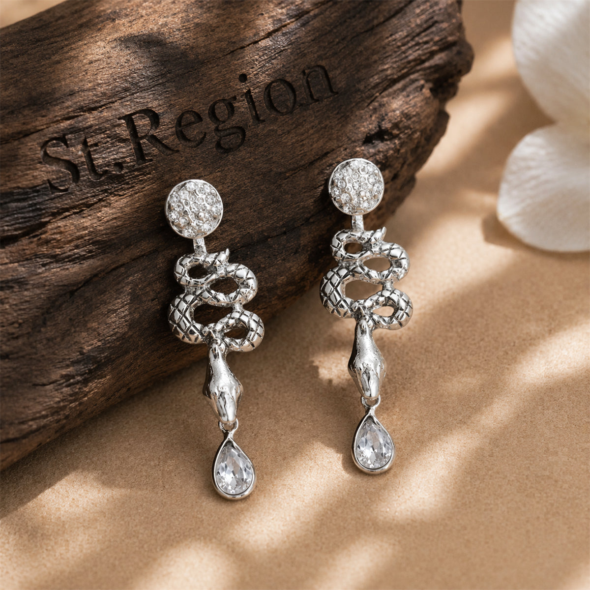 Cubic Zirconia & Silvertone Snake Ear Jackets